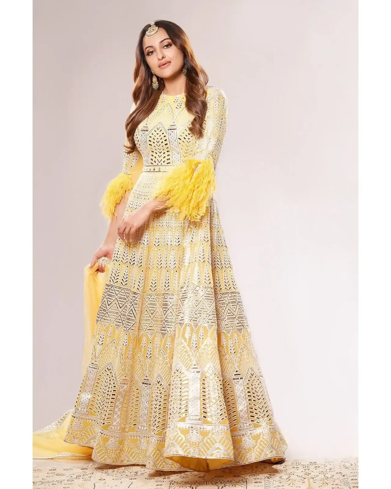 Indian Actress Sonakshi Sinha In Yellow Lehenga Choli